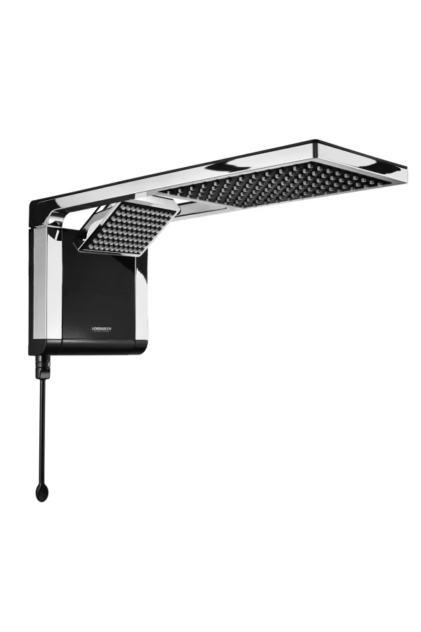 Acqua Duo Shower wall-mounted instant hot water unit in black and chrome
